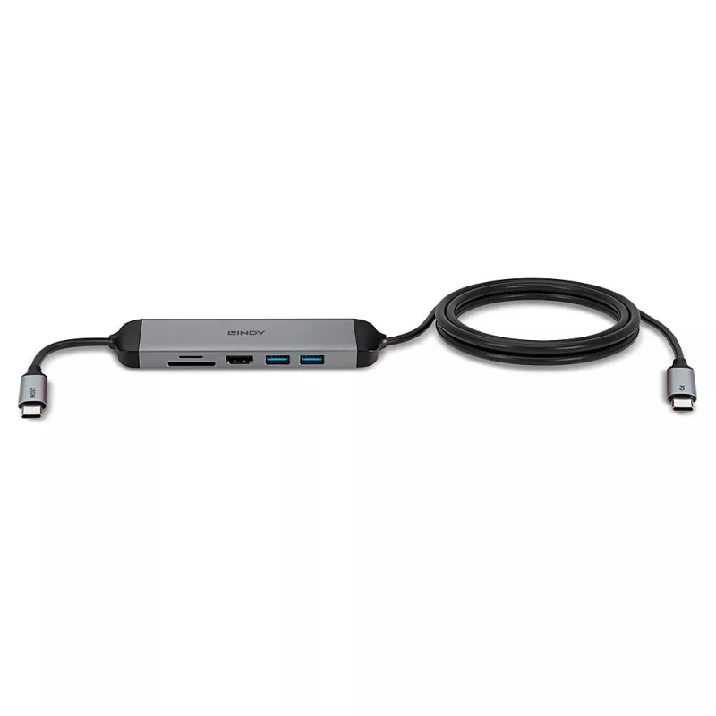 Lindy DST-Micro 140, USB-C Laptop Micro Docking Station with 4K Support and 1.4m 60W Charging Cable