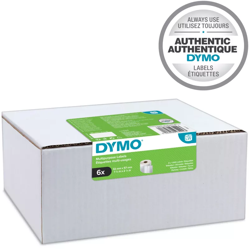 DYMO Authentic LabelWriter Multi-Purpose Labels32mm x 57mm6 Rolls of 1,000 Easy-Peel Labels (6,000 Count)Self-Adhesivefor LabelWriter Label Makers