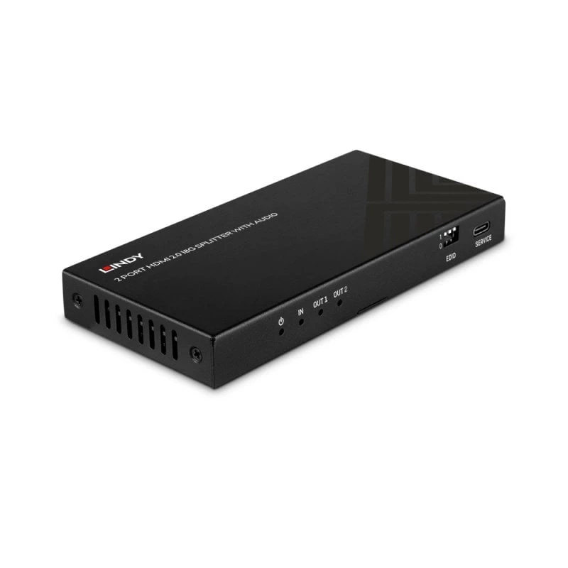 Lindy 2 Port HDMI 8K60 Splitter with Audio, HDMI, 2x HDMI, 3.5 mm, 7680 x 4320 pixels, Black, Metal