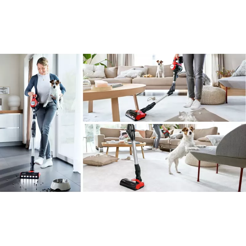 Bosch BBS711ANM stick vacuum/electric broom Battery Dry Bagless 0.3 L Black, Red, Stainless steel