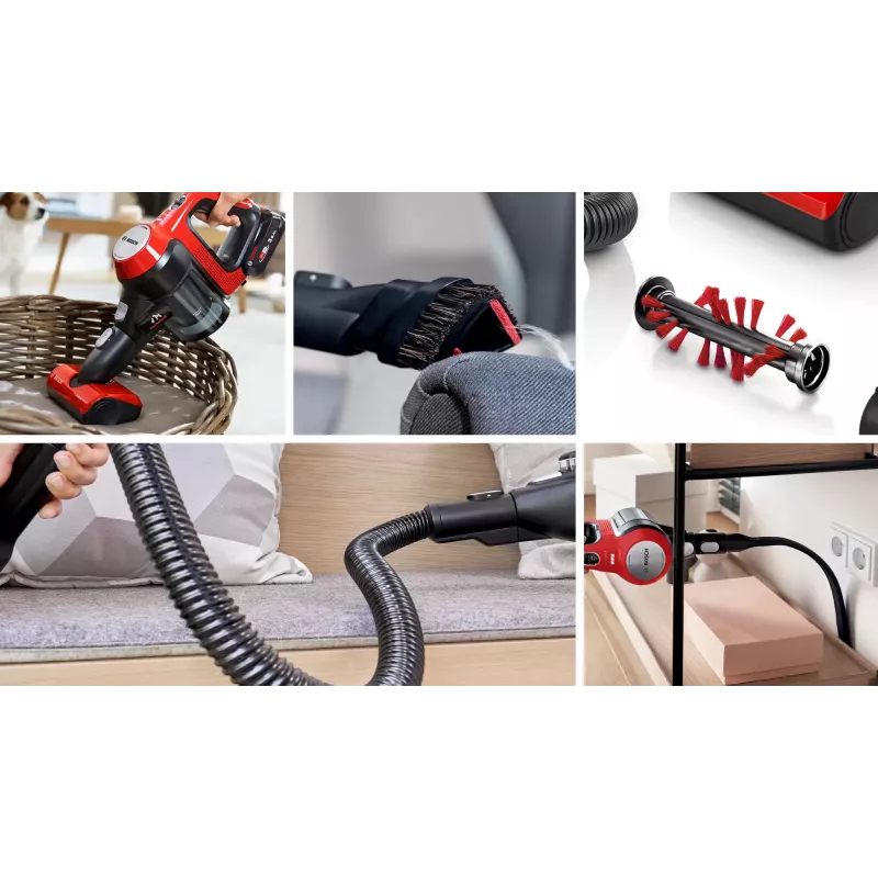 Bosch BBS711ANM stick vacuum/electric broom Battery Dry Bagless 0.3 L Black, Red, Stainless steel
