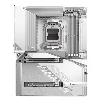 GIGABYTE B850 AORUS STEALTH ICE ATX Motherboard for AMD Socket AM5 — B850, 14+2+2 VRM, DDR5 up to 8200MHz (OC), 2×PCIe5, 2×PCIe4 M.2, Wi‑Fi 7, 5GbE