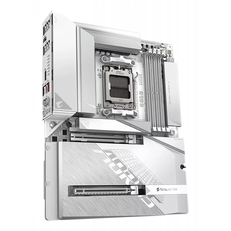 GIGABYTE B850 AORUS STEALTH ICE ATX Motherboard for AMD Socket AM5 — B850, 14+2+2 VRM, DDR5 up to 8200MHz (OC), 2×PCIe5, 2×PCIe4 M.2, Wi‑Fi 7, 5GbE