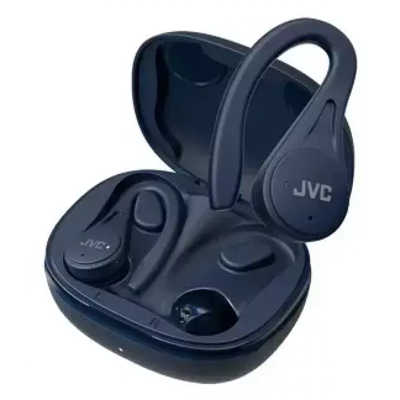 In-ear headphones JVC HA-EC25TAU — True Wireless, Bluetooth 5.1, IPX5, ear-hook, 6 mm drivers, 30 h with case, blue