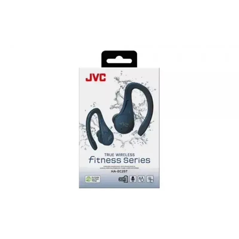 In-ear headphones JVC HA-EC25TAU — True Wireless, Bluetooth 5.1, IPX5, ear-hook, 6 mm drivers, 30 h with case, blue