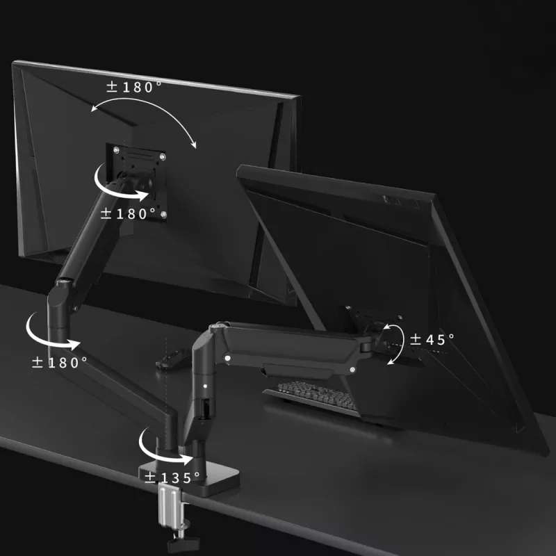 GEMBIRD Desk Mounted Adjustable Double Monitor Arm 17-32 inch, Black
