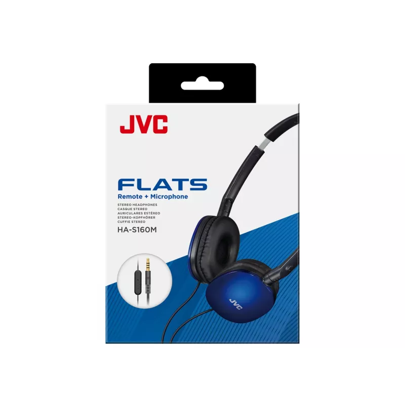 Wired head-band headphones JVC HA-S160M-AU, binaural, 3 cm drivers, 12–24000 Hz, 32 Ω, 1.2 m cable, blue
