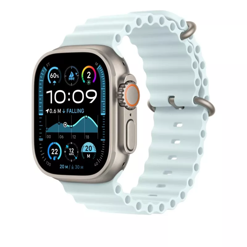 APPLE 49mm Ice Blue Ocean Band Extension - Natural Titanium Finish