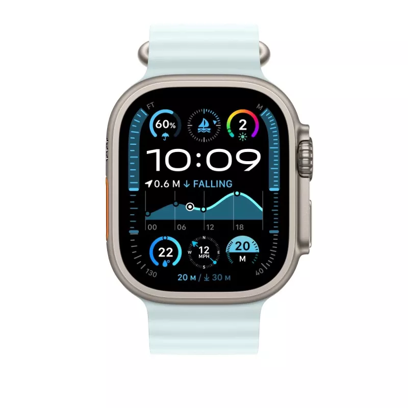 APPLE 49mm Ice Blue Ocean Band Extension - Natural Titanium Finish