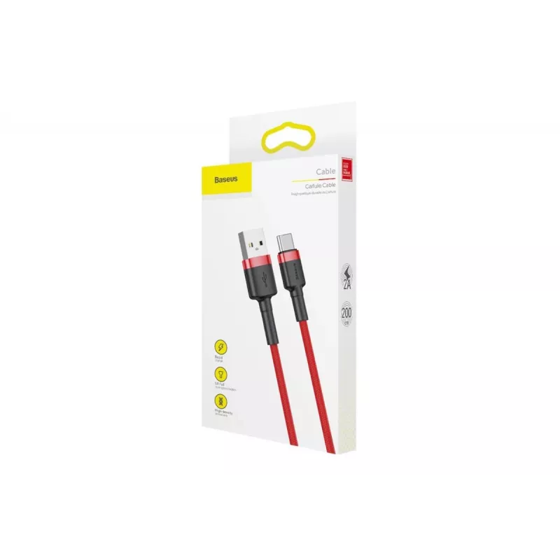 BASEUS Braided Cafule Fast Charging Cable - USB Type-A To Type-C 2A - 2m - Red (Nylon)