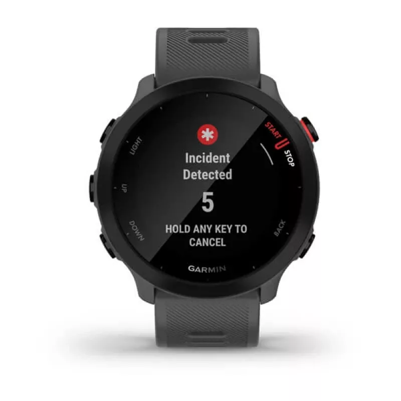 Smartwatch GARMIN Forerunner 55, round 42 mm case, grey, silicone band, GPS/GLONASS/Galileo, 5 ATM water resistance