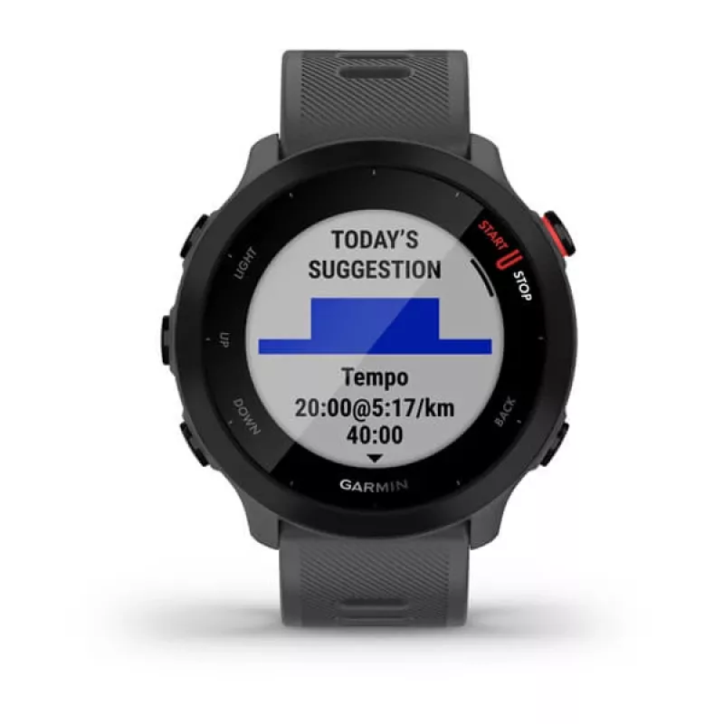 Smartwatch GARMIN Forerunner 55, round 42 mm case, grey, silicone band, GPS/GLONASS/Galileo, 5 ATM water resistance