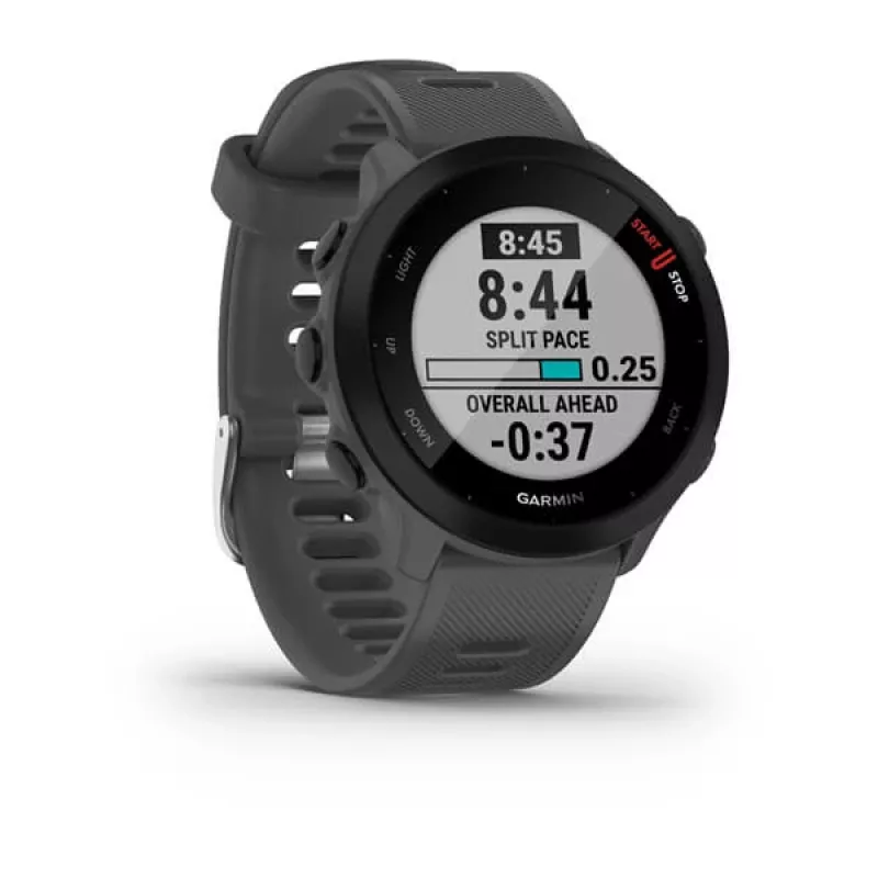 Smartwatch GARMIN Forerunner 55, round 42 mm case, grey, silicone band, GPS/GLONASS/Galileo, 5 ATM water resistance