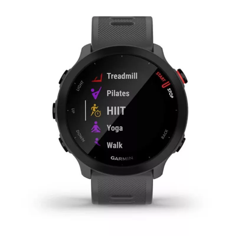 Smartwatch GARMIN Forerunner 55, round 42 mm case, grey, silicone band, GPS/GLONASS/Galileo, 5 ATM water resistance
