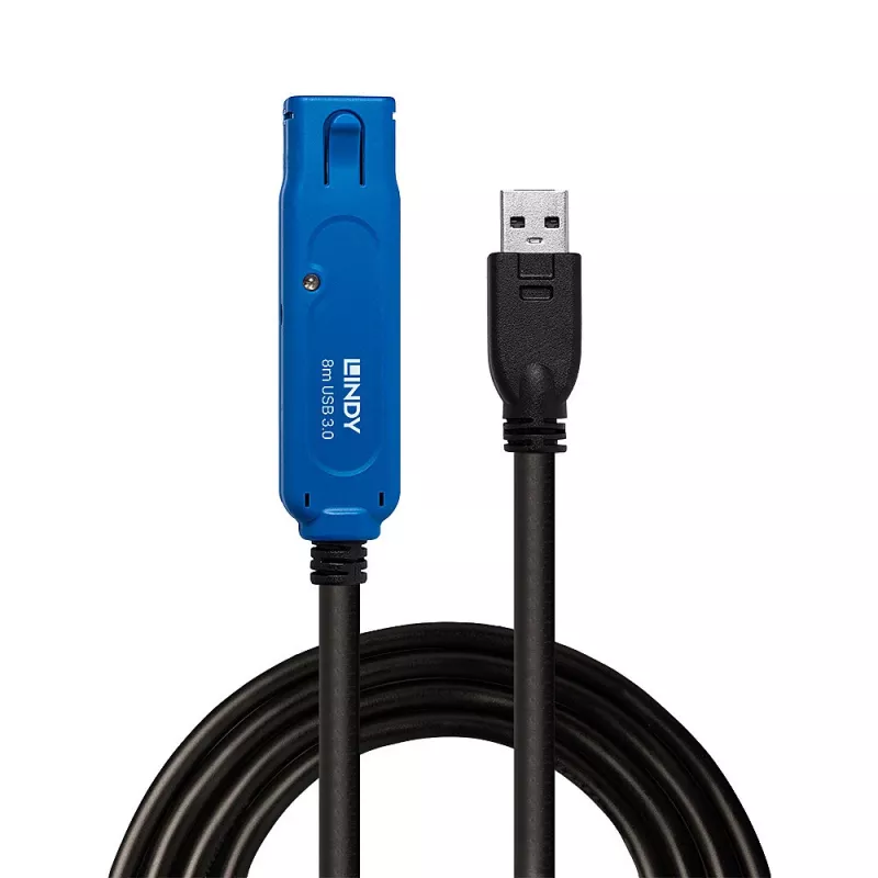 Lindy 8m USB 3.0 Active Extension Pro, 8 m, USB A, USB A, USB 3.2 Gen 1 (3.1 Gen 1), 5 Gbit/s, Black