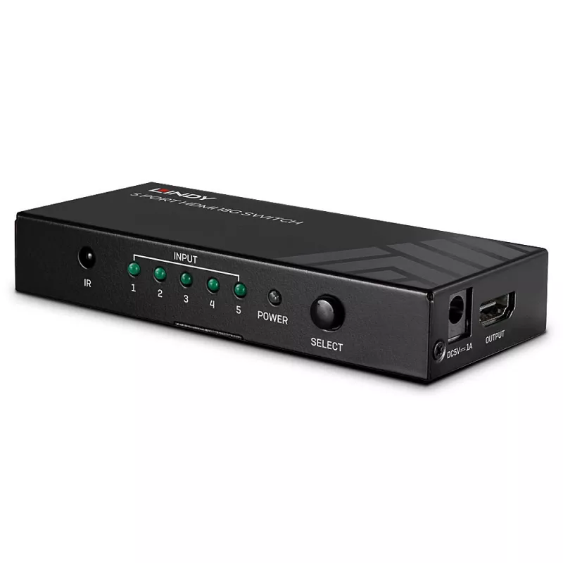 Lindy 5 Port HDMI 18G Switch, HDMI, Metal, Black, 18 Gbit/s, RF, 4K Ultra HD