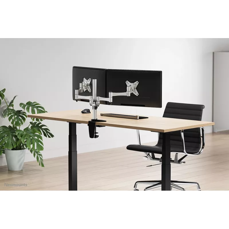 Neomounts FPMA-D1330DSILVER full-motion desk mount for 2 monitors, 10-27 inch (25.4-69 cm), clamp/grommet, max 18 kg, Silver