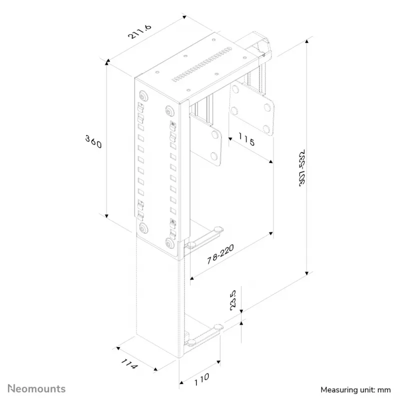Neomounts CPU-D100BLACK CPU holder - max 30 kg - universal, Desk-mounted CPU holder, 30 kg, Black, Steel, Taiwan, 220 mm