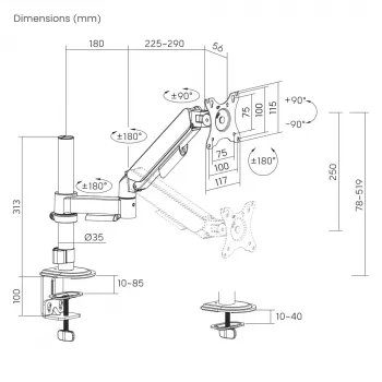 GEMBIRD Adjustable Desk Display Mounting Arm, 17-32 in Black