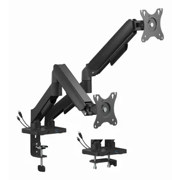 GEMBIRD Adjustable Desk 2-Display Mounting Arm with USB Ports, 17-32 in