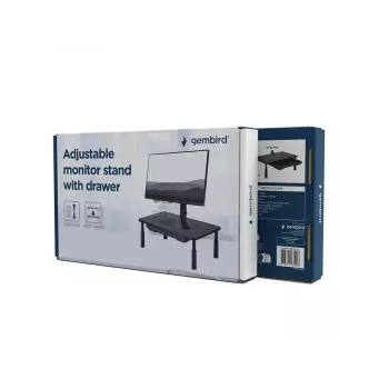 Monitor stand GEMBIRD MS-TABLE-D-01 — height-adjustable desktop riser with 1 drawer, steel, 140 mm height, supports 1 display, 20 kg capacity