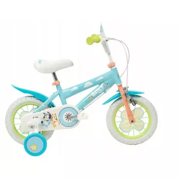 Children's bicycle Toimsa Bluey 12 inch — 12-inch wheel, blue and lime, front and rear brakes, training wheels