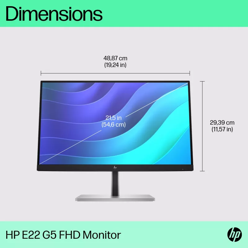 HP E-Series E22 G5 FHD Monitor, 54.6 cm (21.5 inch), 1920 x 1080 pixels, Full HD, LCD, 5 ms, Black, Silver