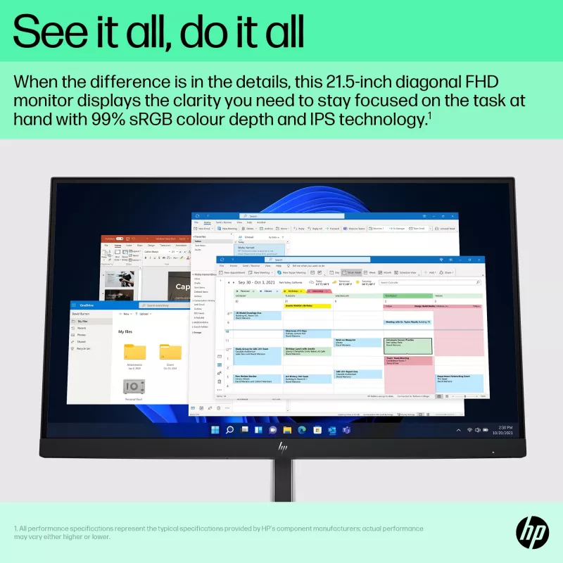HP E-Series E22 G5 FHD Monitor, 54.6 cm (21.5 inch), 1920 x 1080 pixels, Full HD, LCD, 5 ms, Black, Silver