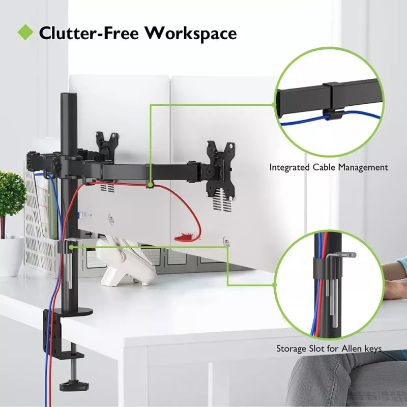 Monitor mount TECHLY ICA-LCD-382-D for 2 displays, desk clamp, up to 27 inch, 20 kg, VESA 75x75–100x100, black