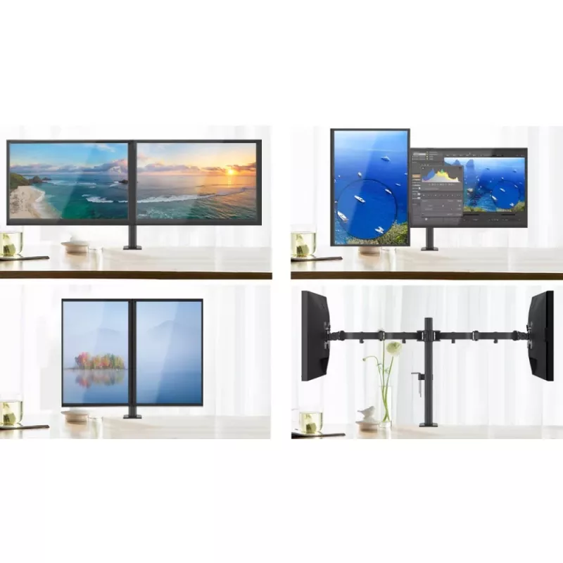 Monitor mount TECHLY ICA-LCD-382-D for 2 displays, desk clamp, up to 27 inch, 20 kg, VESA 75x75–100x100, black