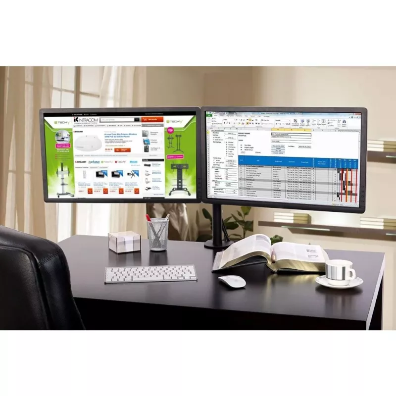 Monitor mount TECHLY ICA-LCD-382-D for 2 displays, desk clamp, up to 27 inch, 20 kg, VESA 75x75–100x100, black