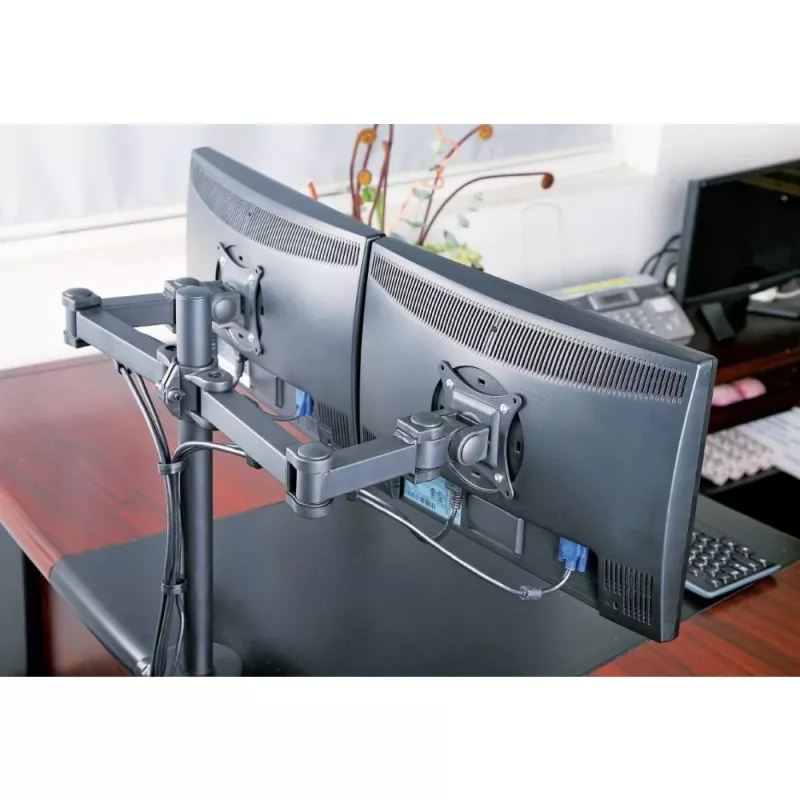 Monitor mount TECHLY ICA-LCD-382-D for 2 displays, desk clamp, up to 27 inch, 20 kg, VESA 75x75–100x100, black
