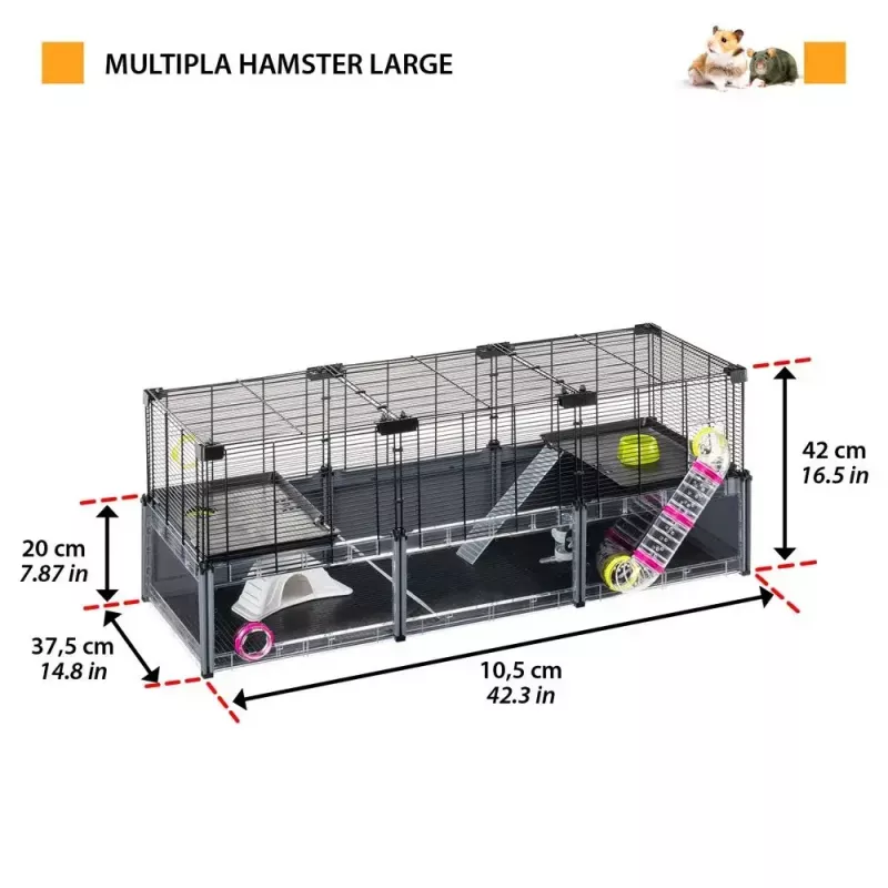Rodent cage FERPLAST Multipla hamster large 107.5×37.5×42 cm, metal, black