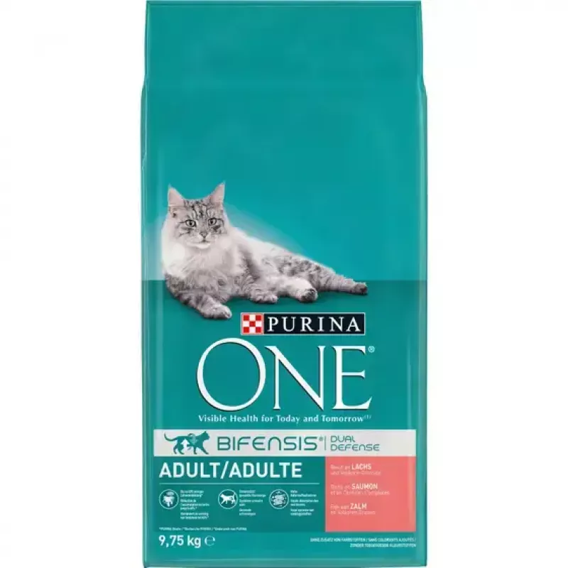 Dry cat food Purina Nestlé PURINA One 12430964, adult, salmon, 9.75 kg, protein 34%, fat 14%