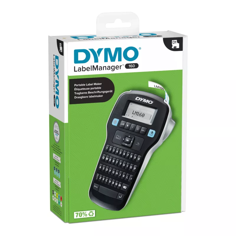 DYMO LabelManager 160 Label Maker | Handheld Label Printer with QWERTY Keyboard | Includes Black & White D1 Label Tape (12mm) | For Home & Office