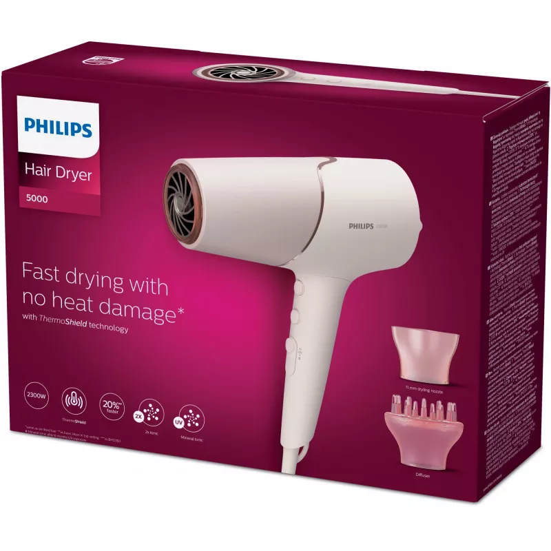 Hair dryer Philips BHD530/00 2300 W, 6 speed/6 heat settings, ionic, cool shot, diffuser & concentrator, pink