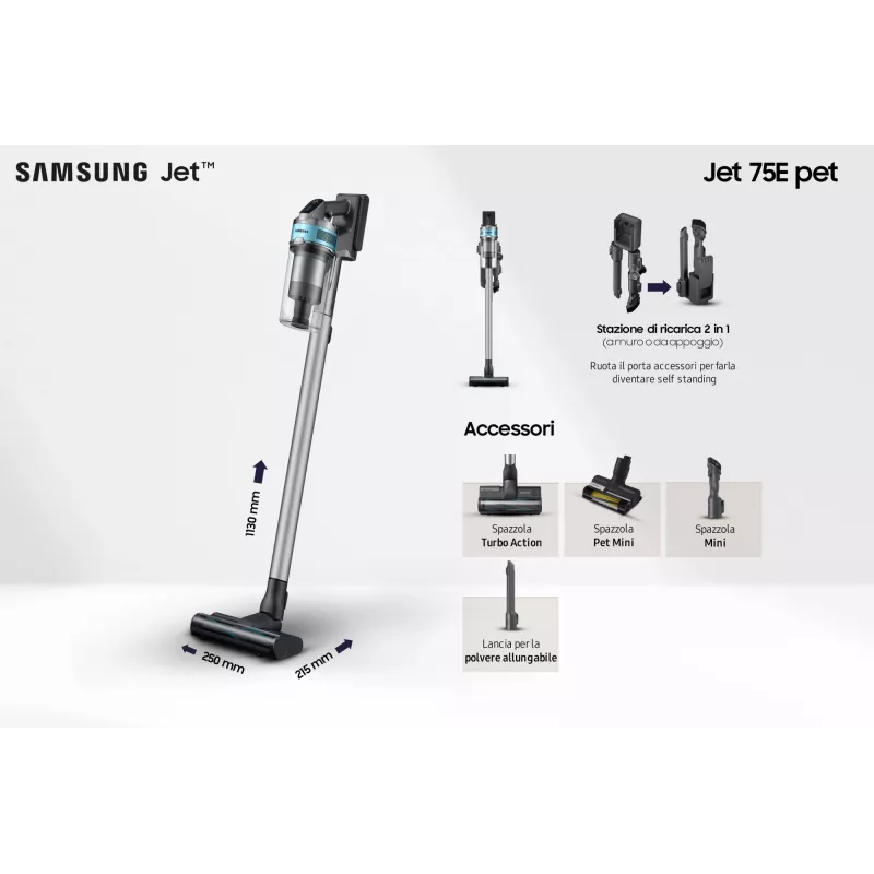 Samsung VS20B75AGR1 2-in-1 stick vacuum Battery Dry Bagless 550 W Black, Mint colour