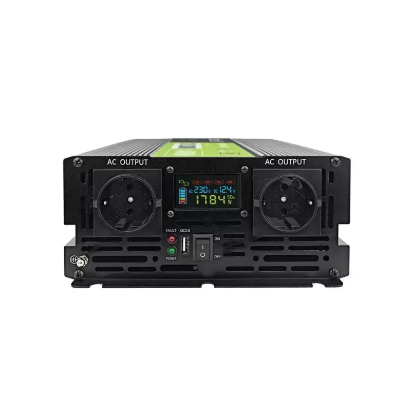Car inverter Green Cell INVGC12P2000LCD 2000W 12V to 230V pure sine wave, LCD, 1×USB, 2×aux
