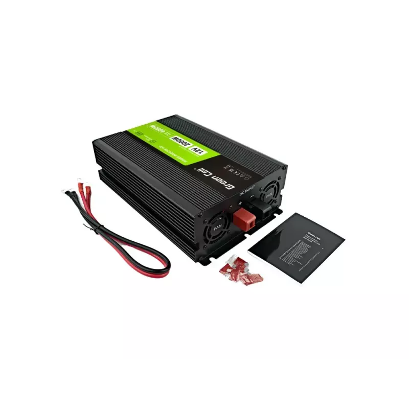 Car inverter Green Cell INVGC12P2000LCD 2000W 12V to 230V pure sine wave, LCD, 1×USB, 2×aux