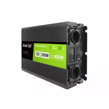 Car inverter Green Cell INVGC12P2000LCD 2000W 12V to 230V pure sine wave, LCD, 1×USB, 2×aux