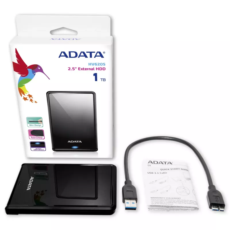 ADATA HV620S external hard drive 1 TB 2.5 inch Micro-USB B 3.2 Gen 1 (3.1 Gen 1) Black