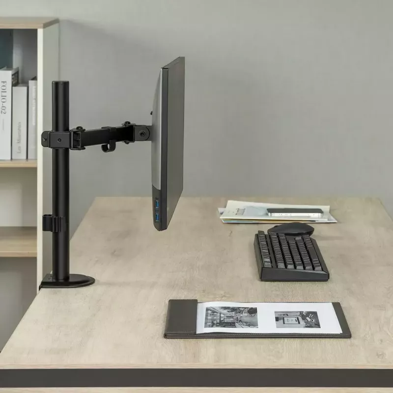 Desk LCD monitor mount MACLEAN MC-572N adjustable height, tilt, VESA 75x75–100x100, supports 17 inch–32 inch, max load 30 kg, black