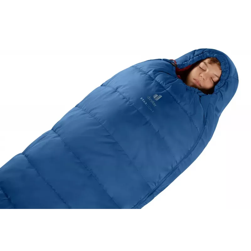 Mummy sleeping bag DEUTER Starlight for height 130–170 cm, hollow-fibre fill, summer, 910 g, hooded, nightblue/redwood