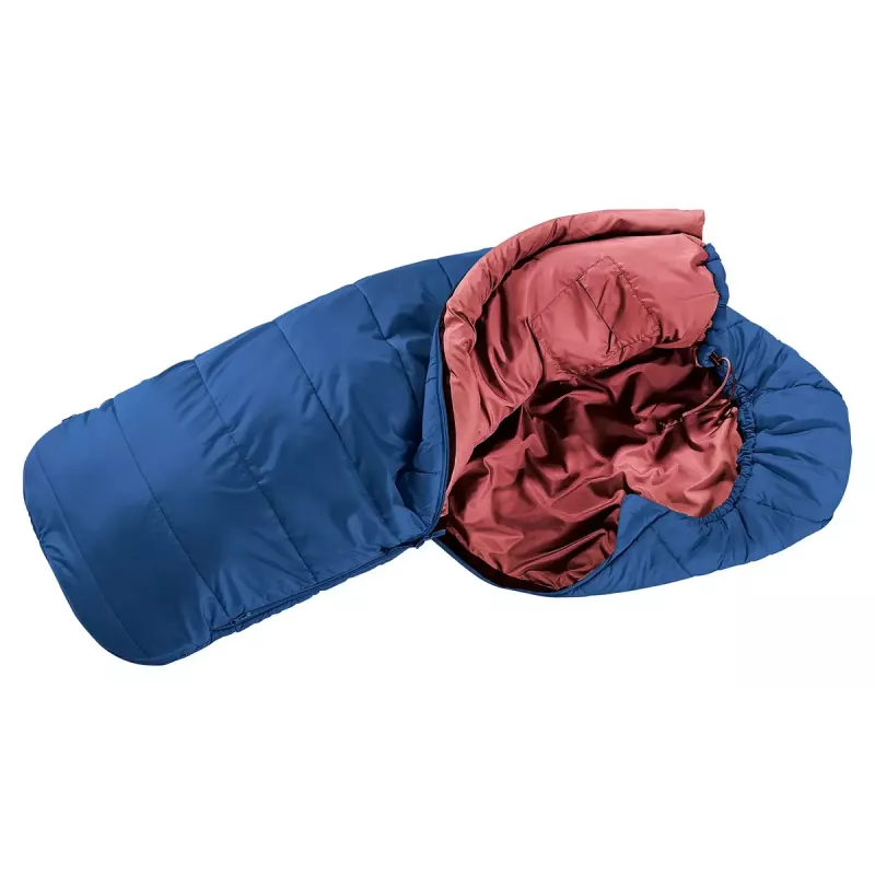 Mummy sleeping bag DEUTER Starlight for height 130–170 cm, hollow-fibre fill, summer, 910 g, hooded, nightblue/redwood