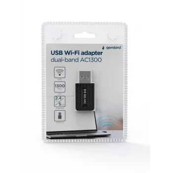 WLAN USB Adapter GEMBIRD AC1300 Dual-band Wi‑Fi 5 (RTL8812BU) 867 Mbit/s USB 3.0 Internal Antenna Black
