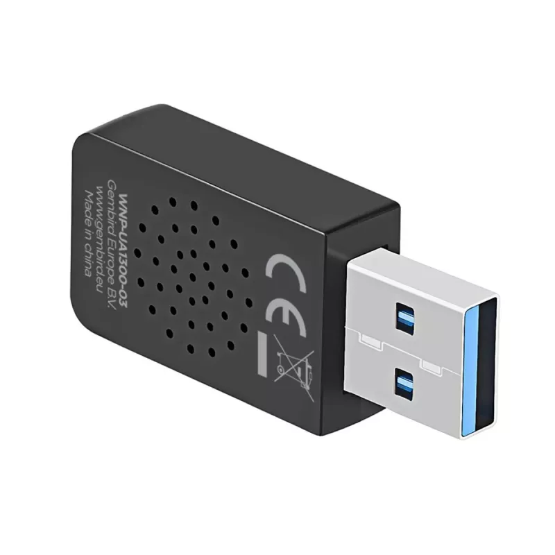 WLAN USB Adapter GEMBIRD AC1300 Dual-band Wi‑Fi 5 (RTL8812BU) 867 Mbit/s USB 3.0 Internal Antenna Black