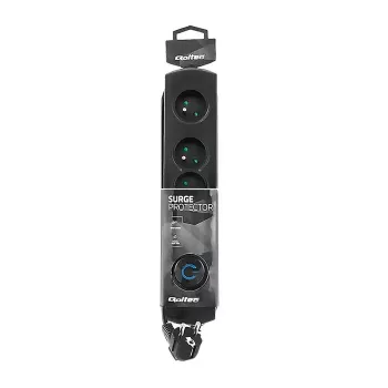 Surge Protector QOLTEC 50104 — 4 AC Outlets, 230 V, 1.5 m Cable, Black