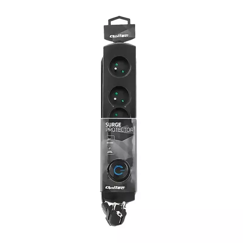 Surge Protector QOLTEC 50104 — 4 AC Outlets, 230 V, 1.5 m Cable, Black