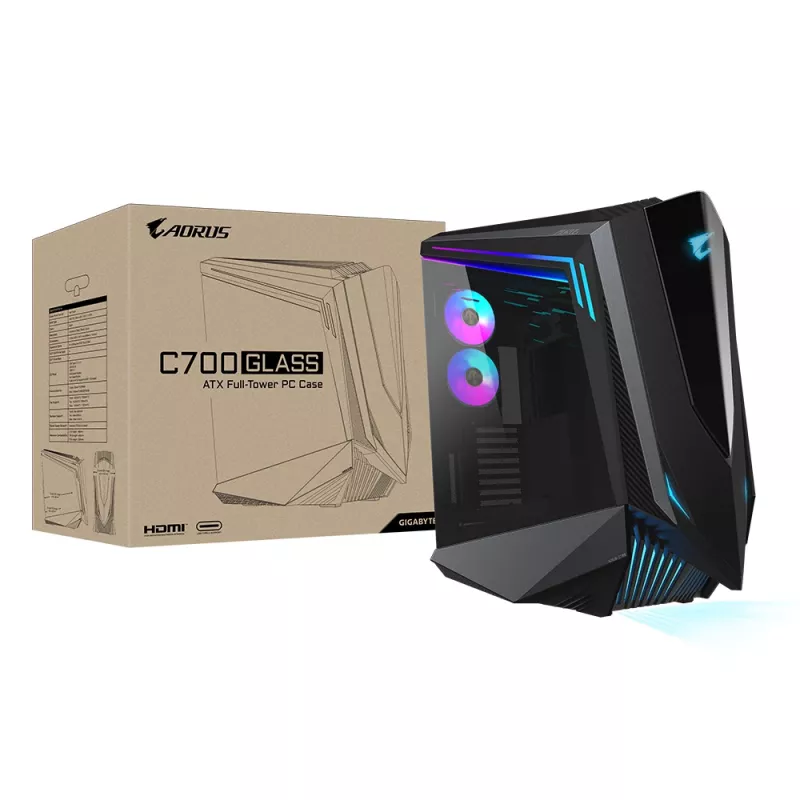 GIGABYTE AORUS C700 GLASS PC Case - Full Tower, supports up to E-ATX & 420mm radiators, pre-installed 120mm*5 fans, USB 3.1 Type-C, RGB Fusion