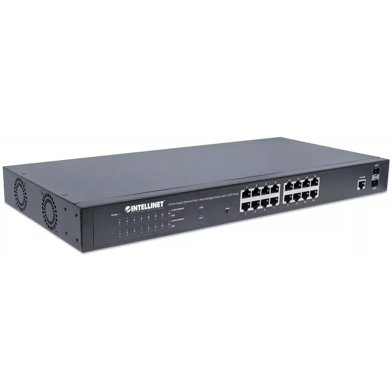 Intellinet 16-Port Gigabit Ethernet PoE+ Web-Managed Switch with 2 SFP Ports, IEEE 802.3at/af Power over Ethernet (PoE+/PoE) Compliant, 374 W, Endspan, 19 inch Rackmount